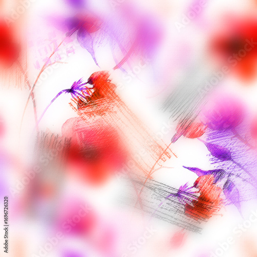 Watercolor bouquet of flowers, Beautiful abstract splash of paint, fashion illustration.Orchid flowers, poppy, cornflower,pansies, viola, field or garden flowers. seamless watercolor floral background