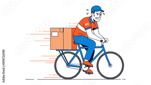 Delivery Cyclist's Endeavor: A determined cyclist strains forward, delivering package amidst the demands of service. Capturing the intensity and the swift delivery.