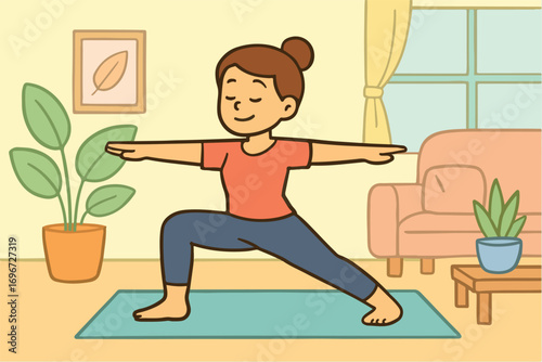 vector illustration of woman doing yoga in living room