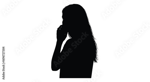 a woman standing with hand on chin silhouette