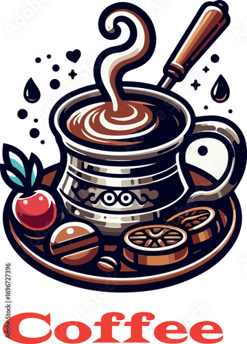 Turkish coffee clip art logo vector white background .