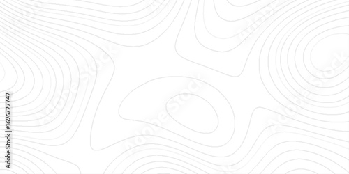 contour geological topographic map, It features a wave line of light grey, smooth against a clean white background, abstract topo design pattern using for wall decor and tails design.	