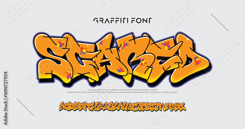 Scared, Colorful graffiti editable text style effect. Vector text effect with paint wall concept.	
