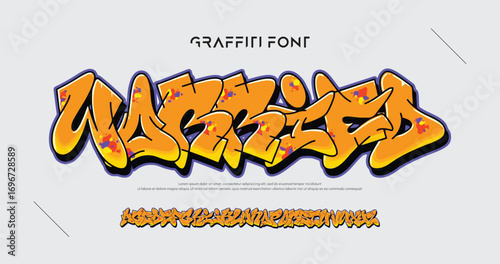 Warried, Colorful graffiti editable text style effect. Vector text effect with paint wall concept.	
