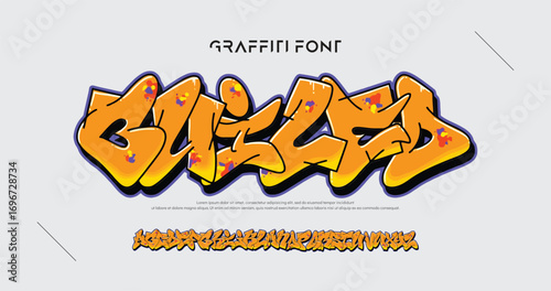 Builed, Colorful graffiti editable text style effect. Vector text effect with paint wall concept.	
