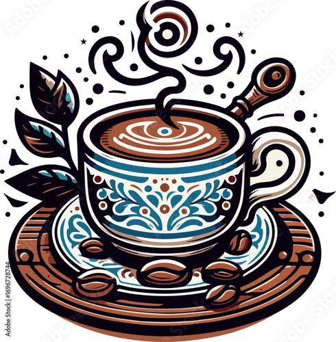 Turkish coffee clip art logo vector white background .