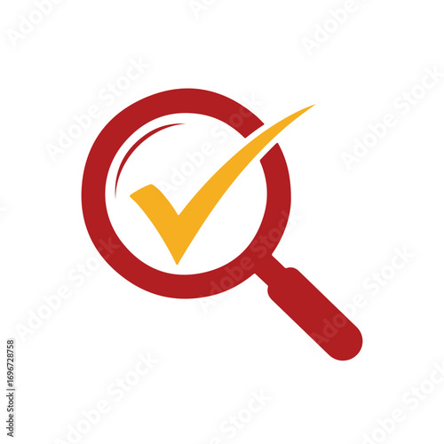 Red magnifying glass with yellow check mark symbol tick correct