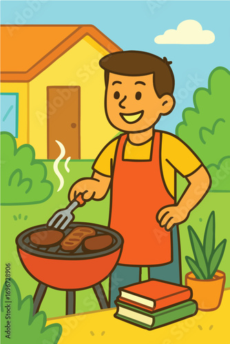 young boy cooking