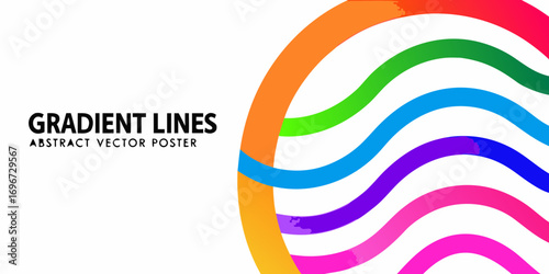 Abstract rainbow gradient lines flowing in a circular pattern on white background