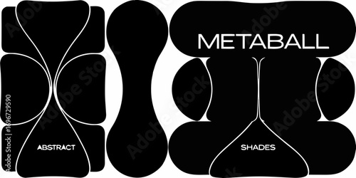 Abstract metabal shades design with black and white geometric shapes and text