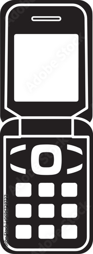 Vintage Flip Phone Icon Classic Mobile Device Communication Technology Illustration in Black and White
