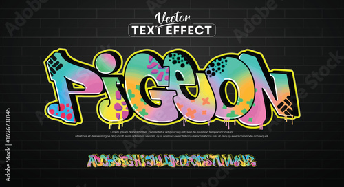 Pigeon logo graffiti font text effect, spray and street text style	
