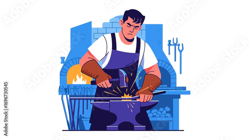Blacksmith's Forge: Witness a craftsman at work, his focused gaze and strong hands shaping metal on the anvil, sparks flying, a testament to skill and dedication.