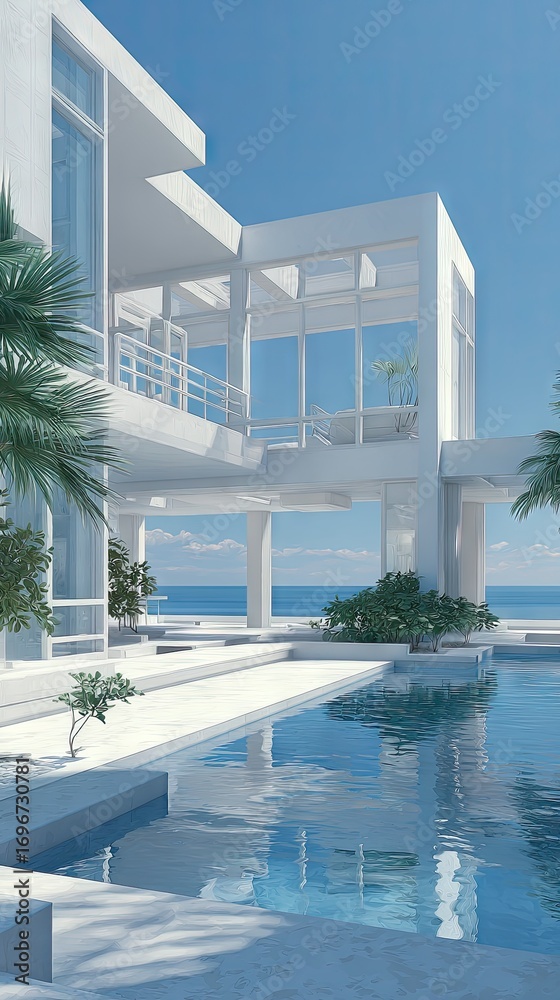 Fototapeta premium Modern white villa by the sea