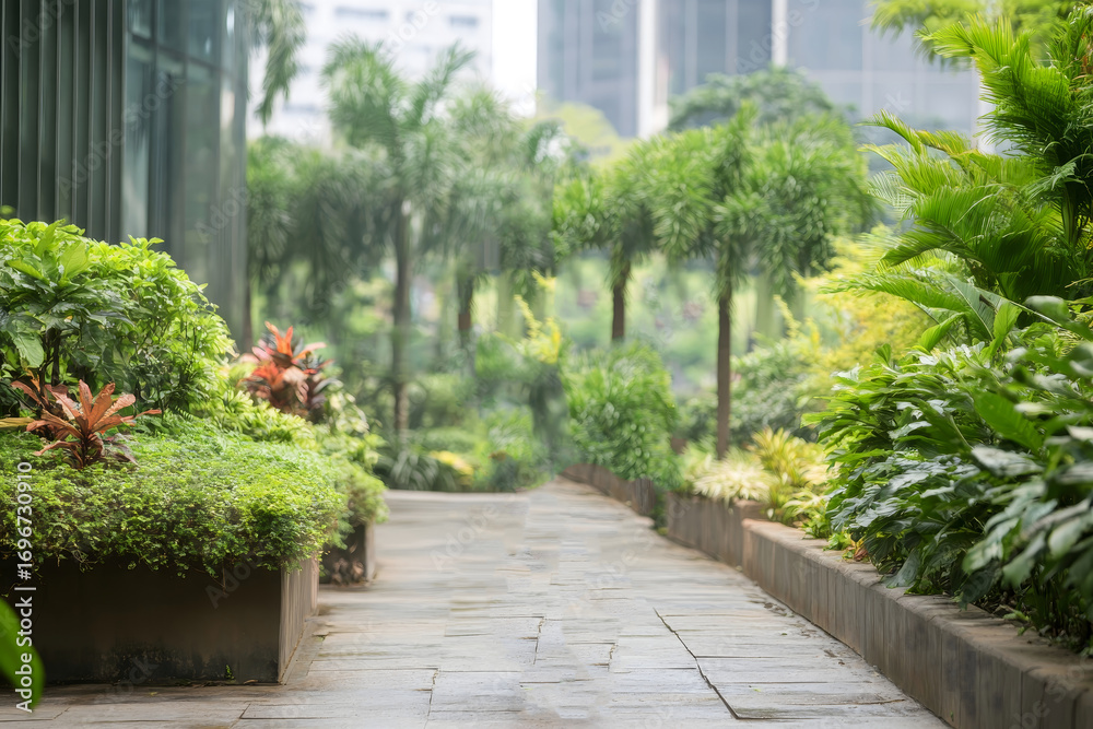 Fototapeta premium Businessman walking in garden path with briefcase looking confident and professional style outdoors