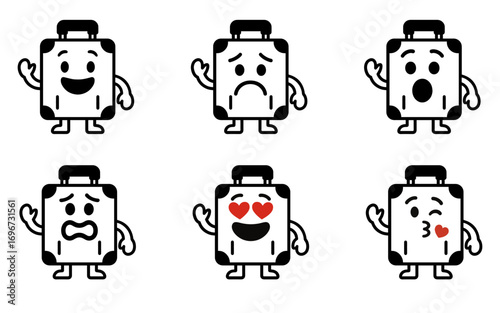 set character suitcase with emotion vector
Vector set character with emotions joy, sadness, satisfaction, anger, love, kiss