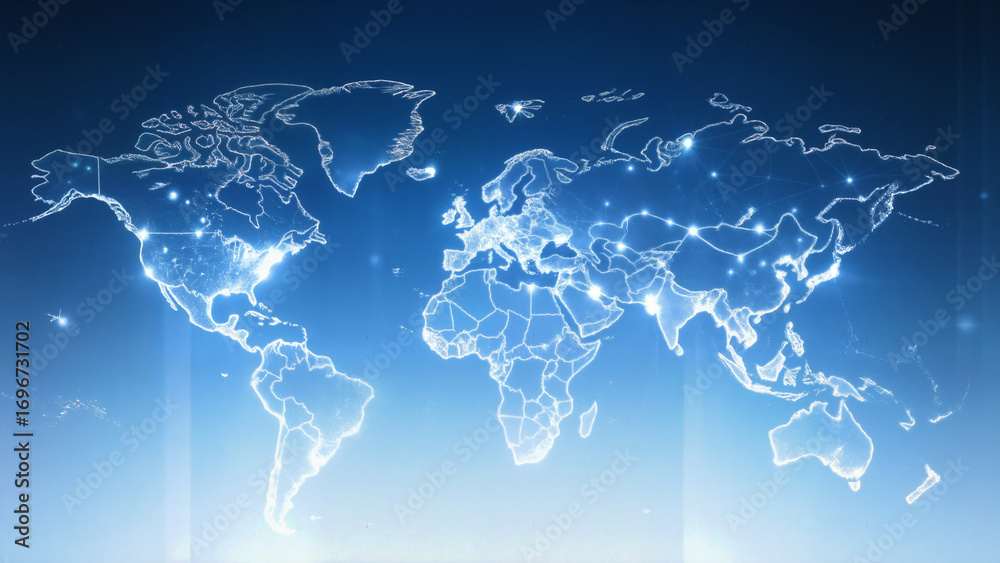 Fototapeta premium 세계 지도를 디지털 네트워크로 표현한 글로벌 연결 개념