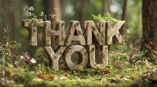 Wooden Thank You Sign in Forest.