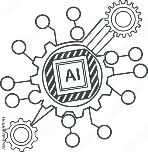 Artificial intelligence concept with interconnected gears and circuitry symbolizing future technology