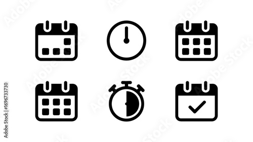 Minimalist vector icons set calendar clock stopwatch time management planning scheduling