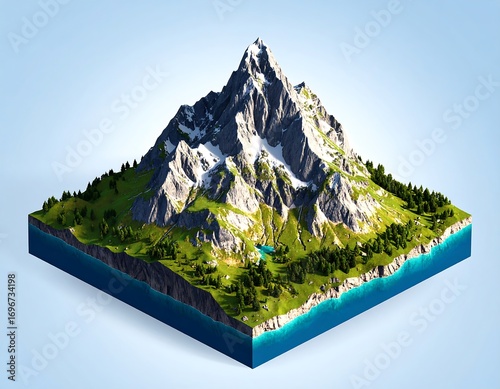 3D isometric mountain landscape