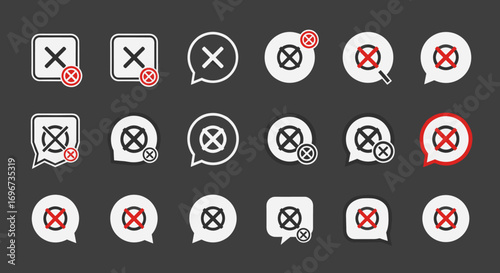 Collection of interface icons representing error alerts and cancellation actions