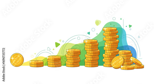 Visual representation of growing stacks of golden coins illustrating financial growth and investment returns