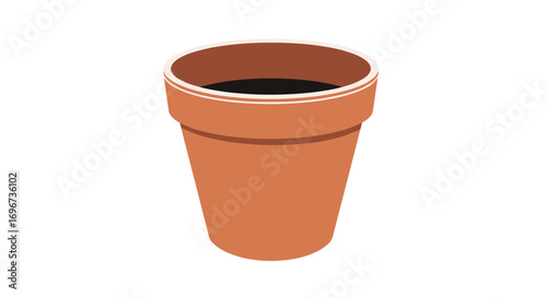 Terracotta flower pot filled with rich organic soil ready for planting beautiful flowers and healthy vegetables