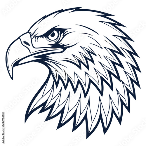 Detailed Bald Eagle Head Profile Line Art Illustration on White Background bird raptor