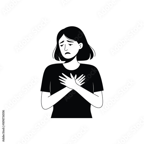 "Woman with Chest Pain Vector – Heart Attack, Cardiology, Medical Health Illustration"