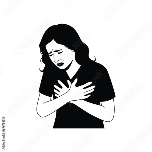 "Woman with Chest Pain Vector – Heart Attack, Cardiac Arrest, Medical Health Illustration"