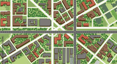 Exploring the urban landscape an aerial view of city blocks and green spaces