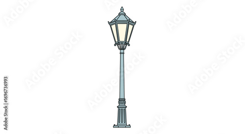 Elegant vintage street lamp post illuminated outdoor lighting fixture with intricate detailing and classic design