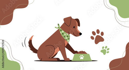 Affectionate Canine Dining Experience: Delightful Illustration of a Dog Enjoying Its Meal