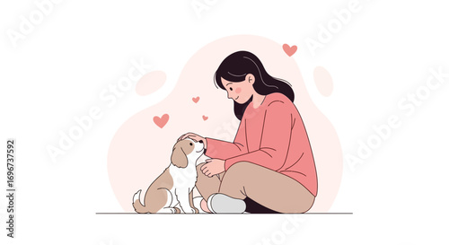 Affectionate Moment: A Woman Tenderly Petting Her Loyal Canine Companion