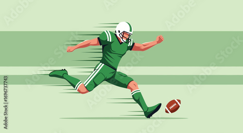 American Football Player Kicking the Ball with Speed, Energetic Motion Illustration