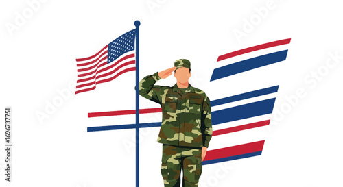 American Soldier Saluting While Displaying Patriotism and Honoring Armed Forces Members