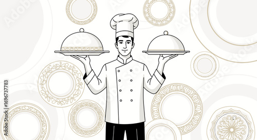 A Culinary Master Presents Dishes With Elegance and Flair In A Gourmet Kitchen