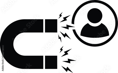Magnet attracting a person icon, symbolizing customer acquisition and engagement