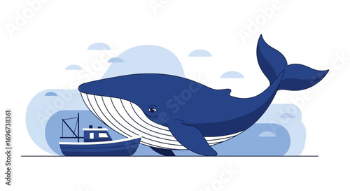 Animated Gentle Giant: Blue Whale, Crafty Fishing Vessel, Ocean Serenity, Marine Life