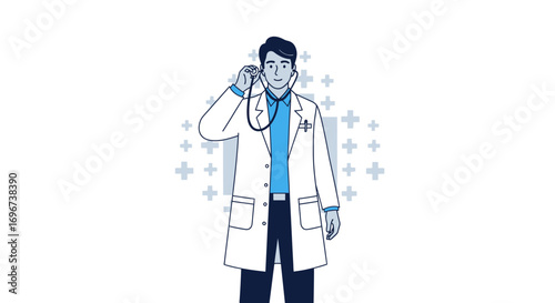 A Medical Professional Holding a Stethoscope Examines a Patient's Condition Thoroughly