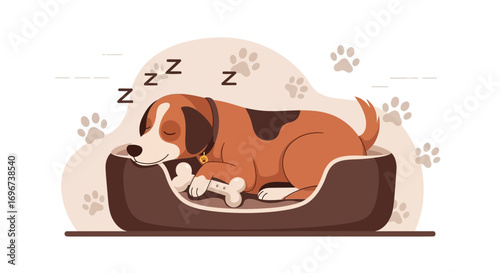 A Peaceful Sleep: The Cute Dog Resting In Its Comfy Bed, Sweet Dreams