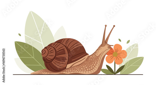 A Peaceful Snail Delicately Eating A Flower While Surrounded By Gentle Greenery