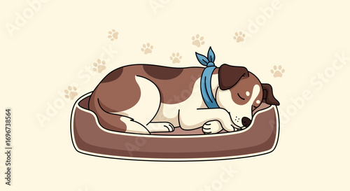 A Peaceful Sleeping Dog Resting Comfortably in its Bed on a Simple Background