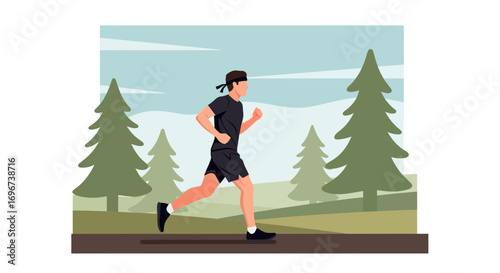 Animated Runner Engaged In Sustained Fitness Exercises Within Forest Scenery
