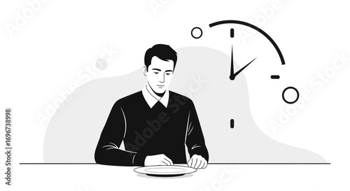 Anticipation Of A Meal Illustrated With Minimalist Elements And Ticking Time