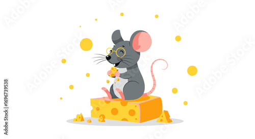 A Whimsical Mouse Enjoys Cheese, A Delightful Cartoon Depiction For All Purposes