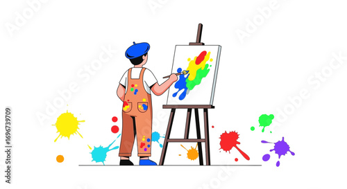 Artist Painting With Colorful Splatter Art Creating A Vivid Visual Story