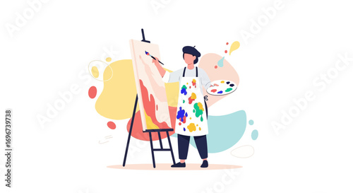 Artist Painting, Creating and Generating a Colorful Masterpiece with Creative Composition