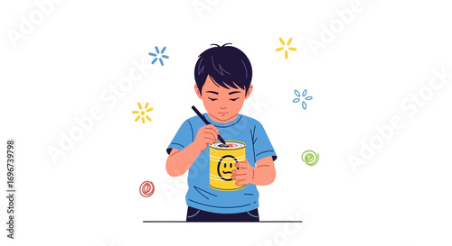 A Young Artist Crafting A Creative Project, Focusing On Artistic Expression and Joy